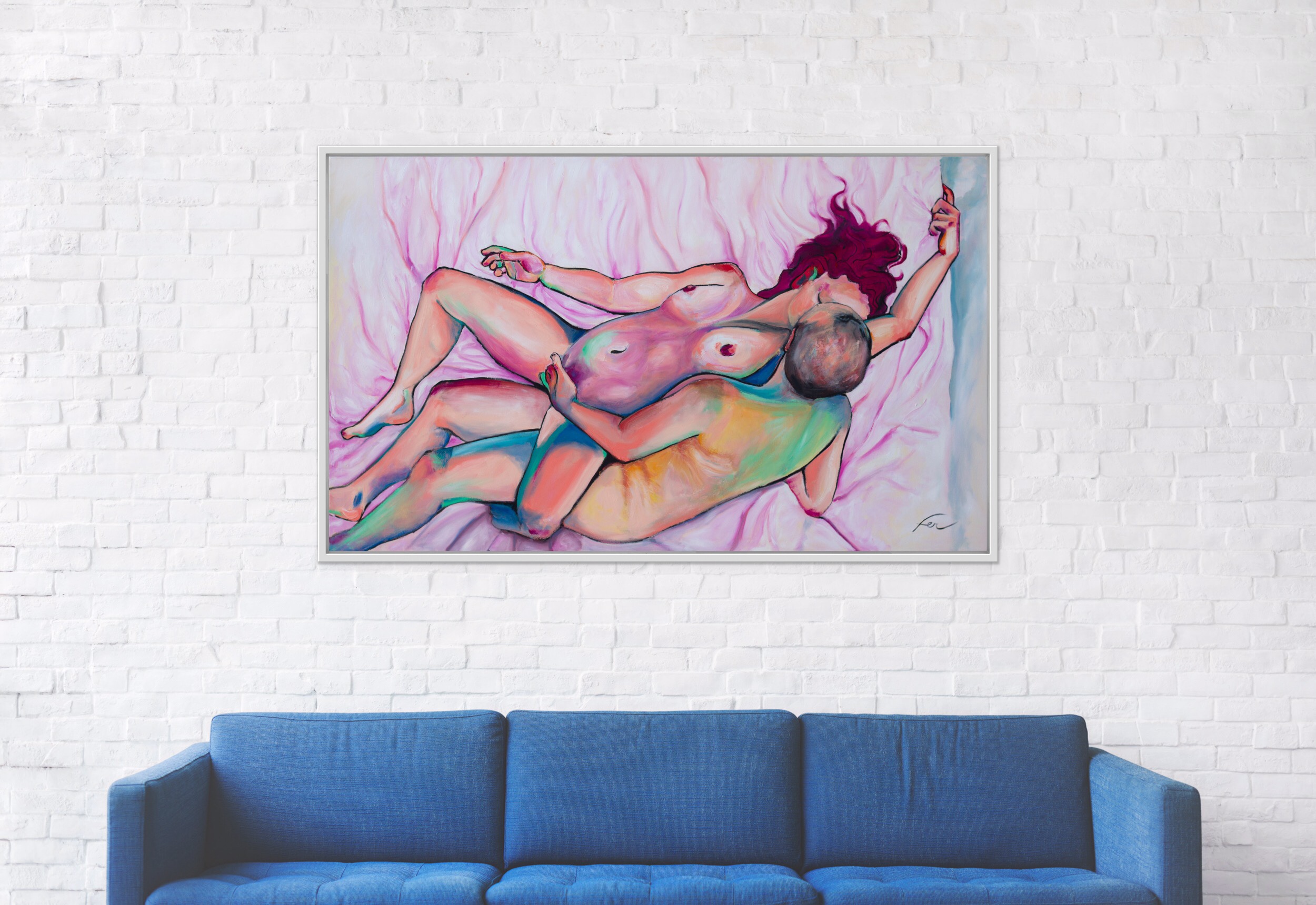 nude couple art on wall